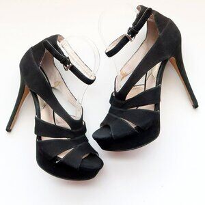 Michael Kors Black Suede Leather Ankle Strap Platform Heels Sandals Dressy Shoes